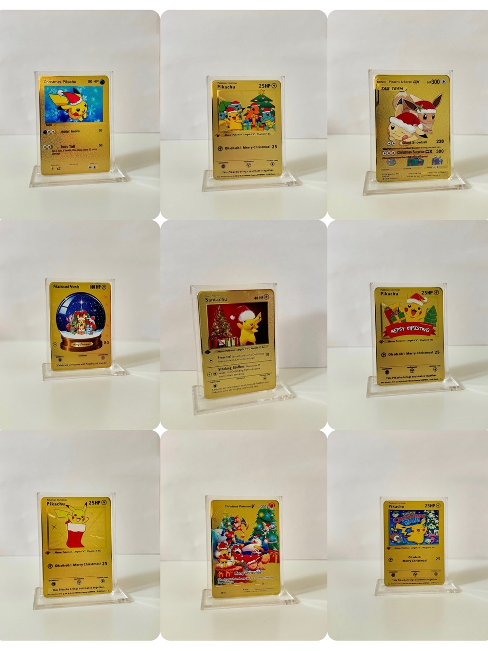 Pokémon Christmas Metal Gold Cards – 9 Cards Set, Pikachu Fan Art